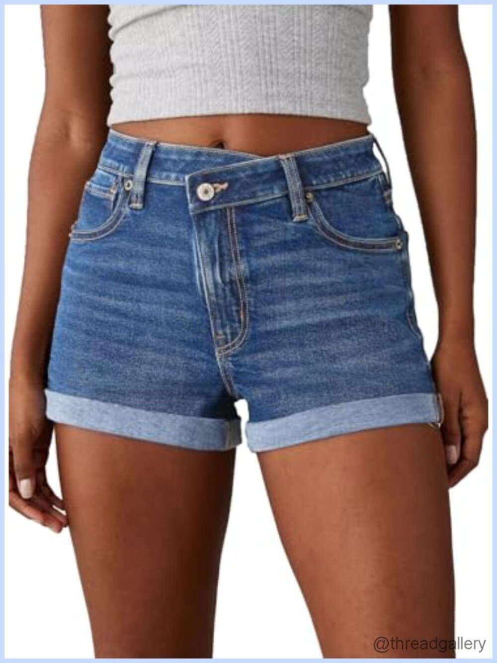 Sidefeel High Waisted Rolled Hem Denim Shorts Crossover Jean Shorts